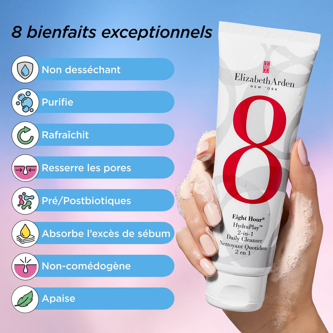 Coffret L'Hydratation Avant Tout, Eight Hour® Hydraplay™ Nettoyant Quotidien 2-en-1, Hydratant Perfecteur de Peau, Baume Protecteur Lèvres SPF 15