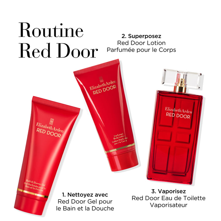 Coffret Trio Red Door Eau de Toilette 30 ml, Gel Douche Parfumé, Lotion Parfumée Corps